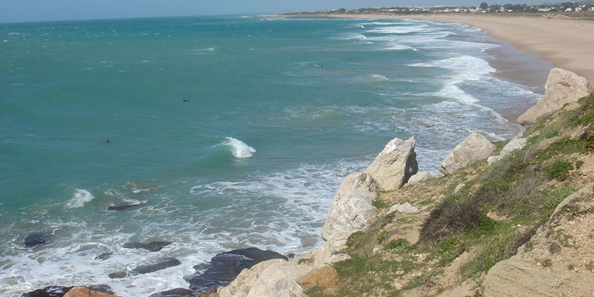 View from Cape Trafalgar towards the west, where part of the cliff can be seen, El Palmar