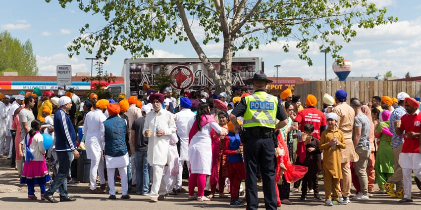 An image showing a vibrant Nagar Kirtan procession during the harvest festival of Punjab