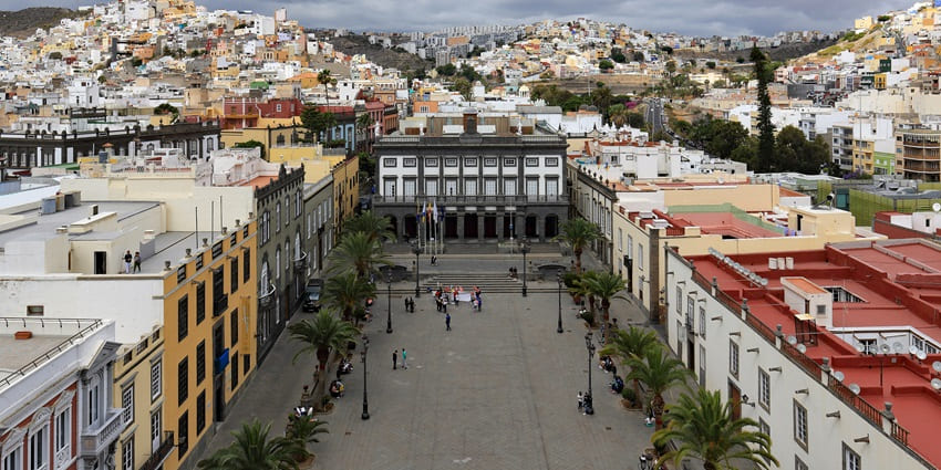 An aerial view of the road of Plaza Mayor de Santa Ana, near Pardo Museum in Madrid