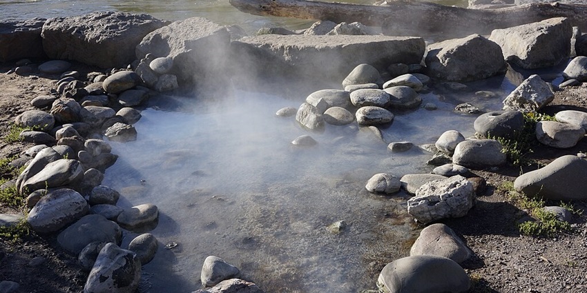 Steam erupts from the hot springs in Jermuk hot springs.
