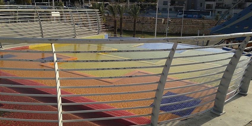 The colourful swimming pool at the children’s park closed with a long barricade