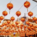 An image of a festive display of traditional lanterns during South Korean celebration.