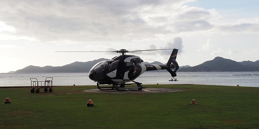 Félicité Island Heliport is ideal for private helicopter transfers to Félicité Island resort.