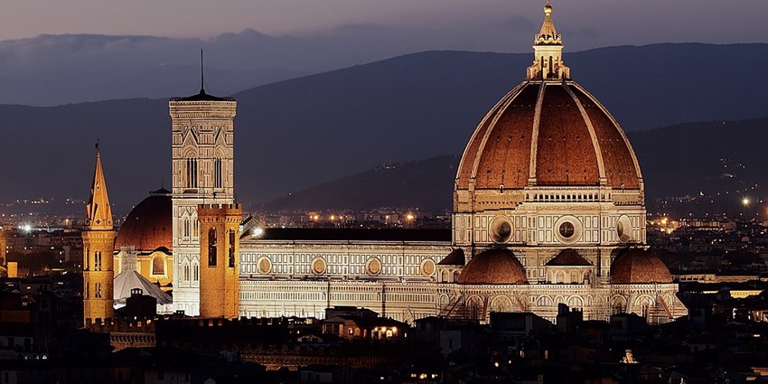 An illuminated view of the grand Florence Duomo - one of the places to visit in Italy.