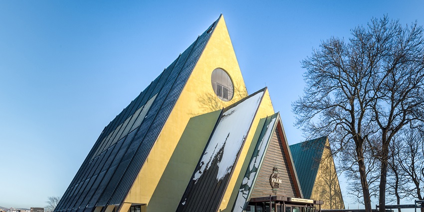 A view of the Fram Museum building, showcasing Norway's polar exploration history.