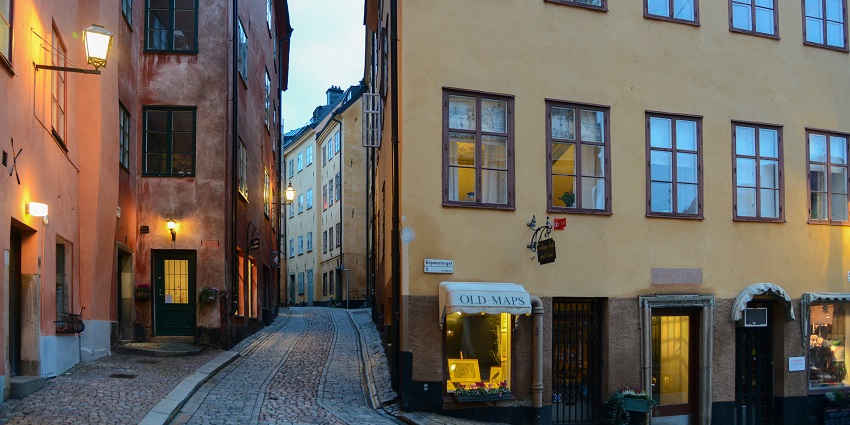 Image of Gamla Stan's colourful buildings, among good places to visit in Stockholm in January.