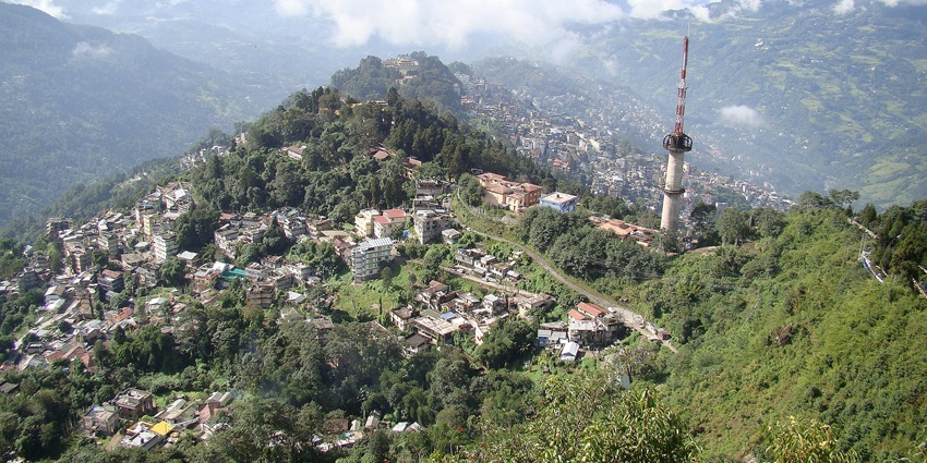 An aerial view of Gangtok, Sikkim, one of the few hill stations in India with Airport.