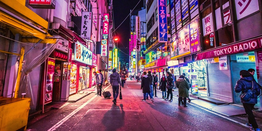 A glimpse of Japan nightlife features a famous Tokyo tower, music, and innovative events.