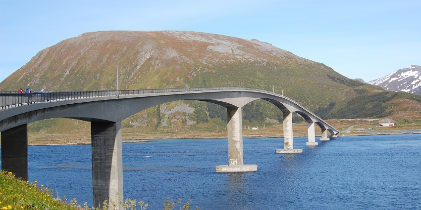 An image showing the Gimsoystraumen Bridge, a stunning Lofoten Islands location in Norway
