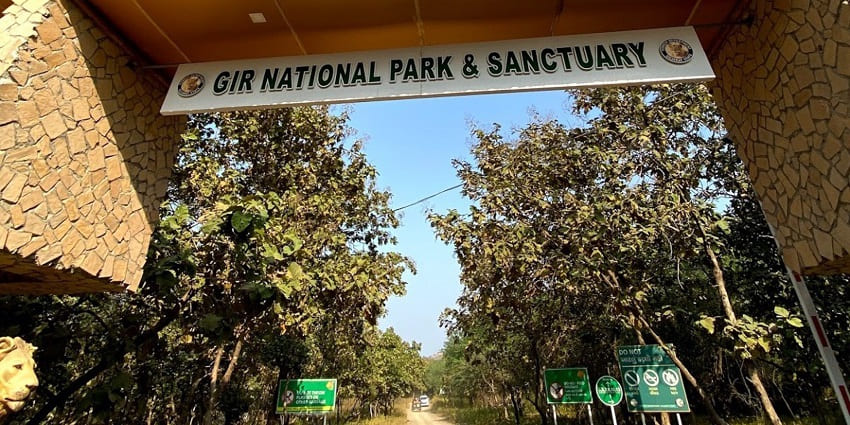 Gir National Park in India and its signboard