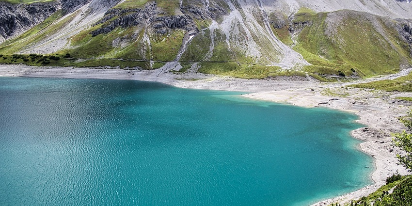 An image of Gogabill Lake with migratory birds flying over the water.