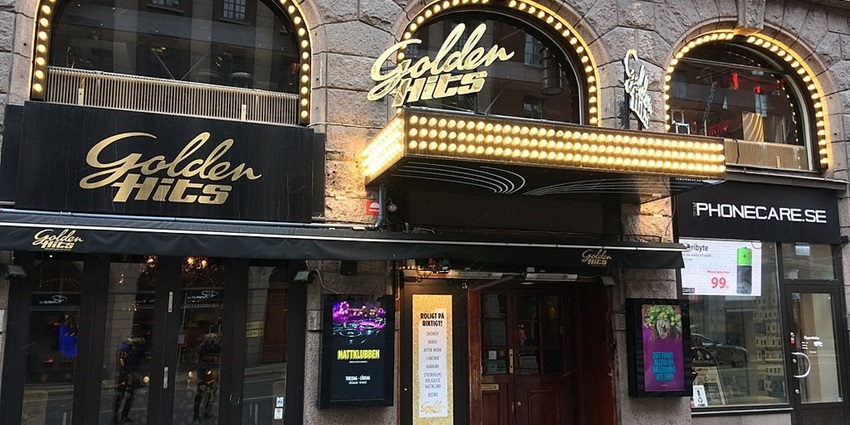 A stunning image of Golden Hits entrance, a popular nightclub for Stockholm nightlife