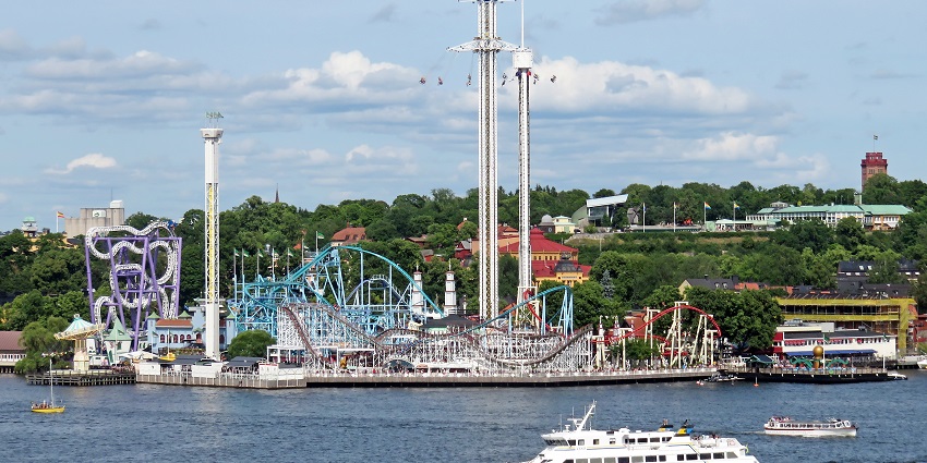 An image showing Gröna Lund, a popular amusement park, one of the best places to visit in Stockholm by the waterfront.