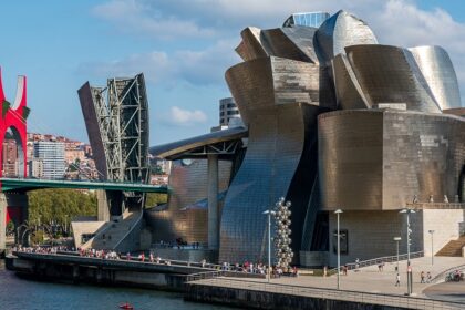 A magnificent view of the Guggenheim Museum, Bilbao, a top museum for modern art.