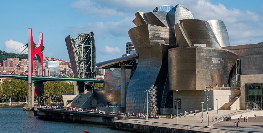 A magnificent view of the Guggenheim Museum, Bilbao, a top museum for modern art.