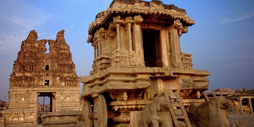 An image of the Stone chariot, Vittala Temple, Hampi in India from the 16th Century AD.