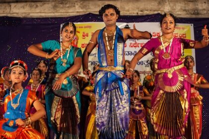 Hampi Utsav in Karnataka—Image of dancers performing in a group in Hampi Festival