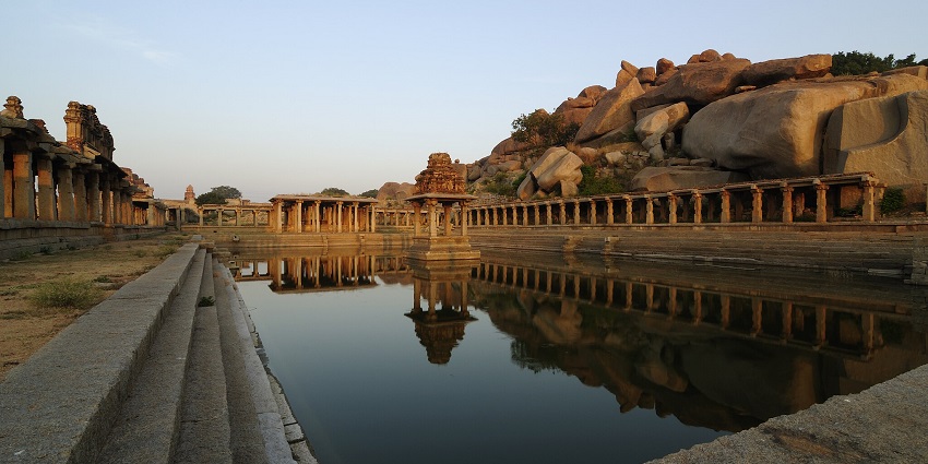 The tank inside the Hampi Krishna temple is called Krishna Pushkarani, as mentioned in this Karnataka travel guide.