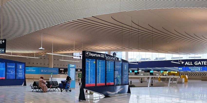 An image of the departure hall of Helsinki Airport located in Finland