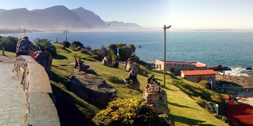 Panoramic views of Hermanus, a lovely coastal town in South Africa.