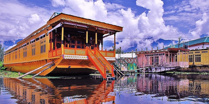 A romantic honeymoon-special houseboat with scenic views and private dining.