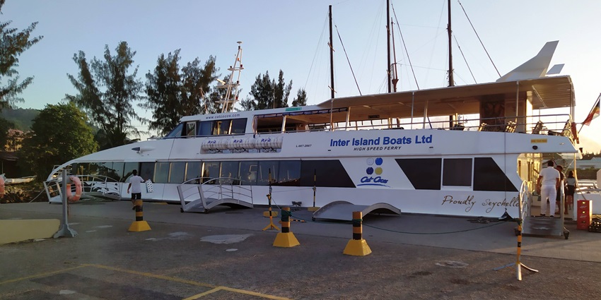 The Ferry boat in Victoria Port, Seychelles is a convenient way to reach La Digue Island.