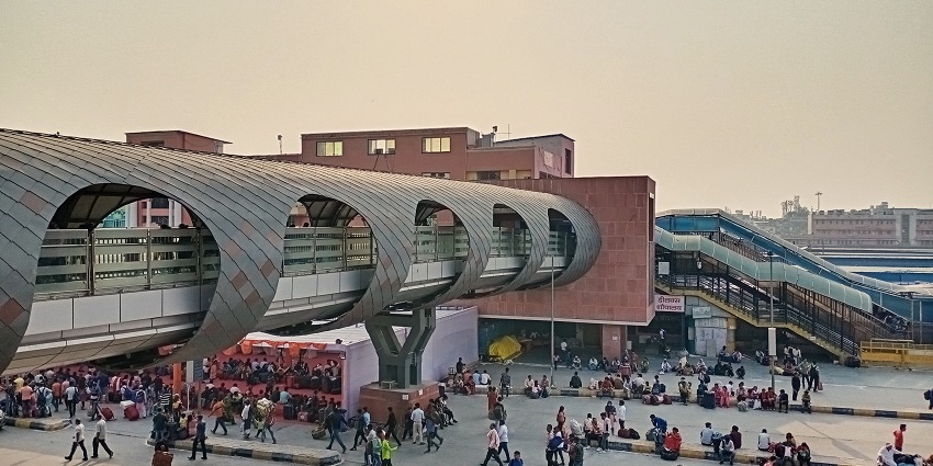 An exterior view of the Renukoot railway station.
