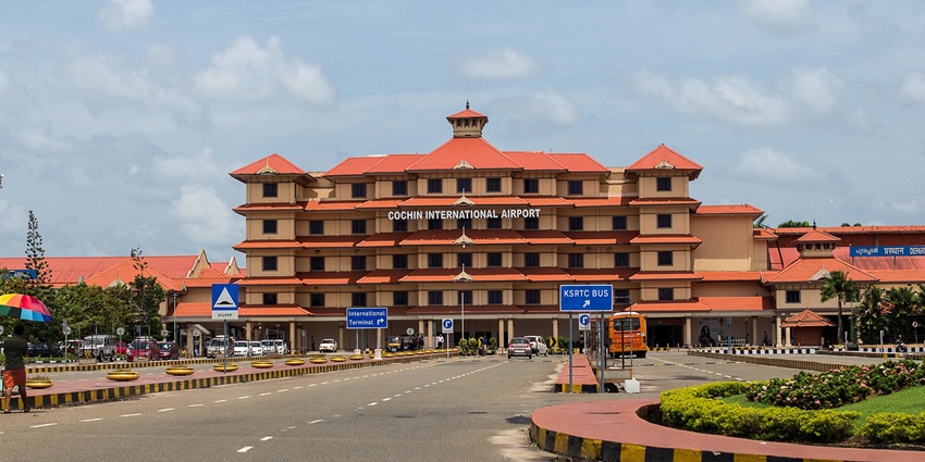 Entrance of Cochin International Airport, a major aviation hub in Kerala, and a gateway to the largest lake in India