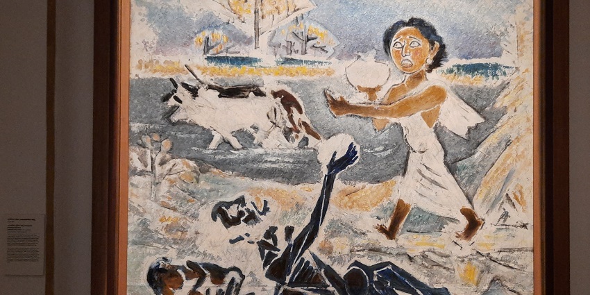 A picture of oil on canvas artwork displayed at the Ghare Baire Museum.