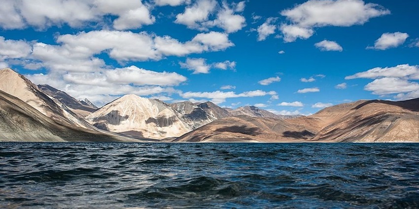 A view of Pangong Tso, an endorheic lake in the Himalayas, South Asia