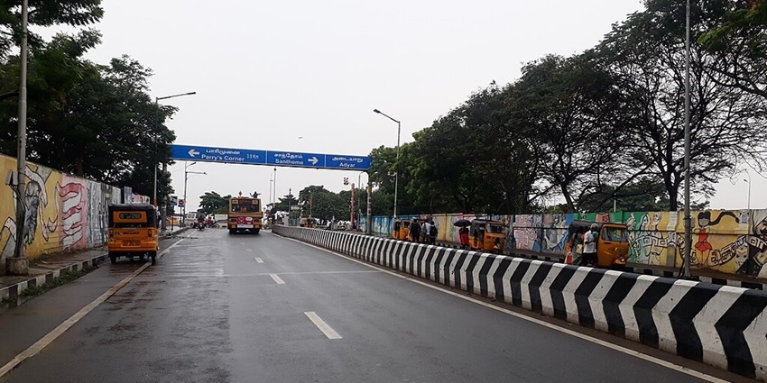 Image of Pycrofts Road, Chennai - Local buses connect various parts of the city to the malls