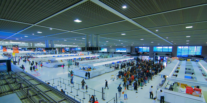 The departure lobby of Narita International Airport.
