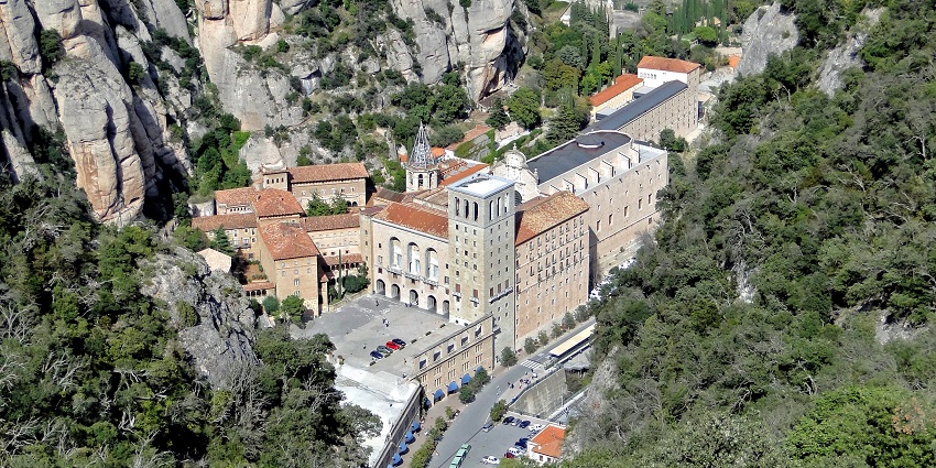 Aerial view Abbey of Montserrat - Roadway near Montserrat Monastery