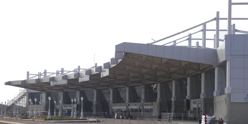 Front view of the new terminal of Madurai Airport, the nearest to Kodaikanal in Tamil Nadu