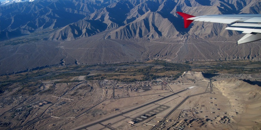 An aerial view from a flight at the Leh Airport, Kushok Bakula Rinpoche Airport