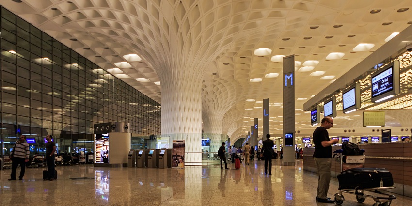 The beautiful interior of the terminal in Mumbai International Airport, Mumbai, Maharashtra