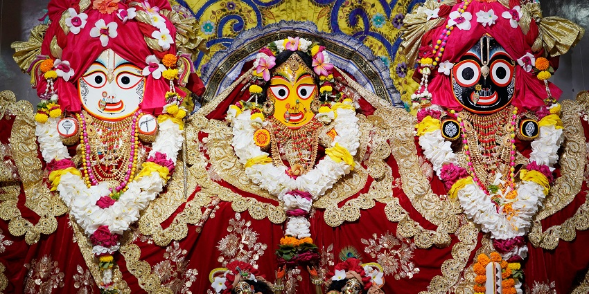 An image of an altar resembling the ISKCON Frankfurt temple with its serene atmosphere.