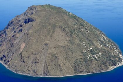 Aerial view of Alicudi, a part of the Italian islands.