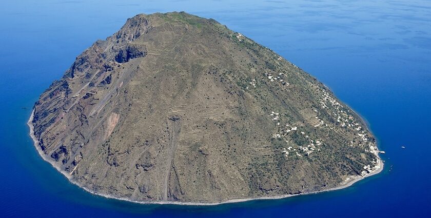 Aerial view of Alicudi, a part of the Italian islands.