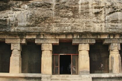 An image of Ellora caves - Entry to the cave is naturally carved without any artificial aesthetics