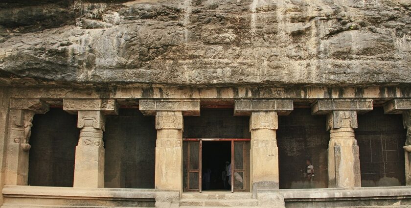 An image of Ellora caves - Entry to the cave is naturally carved without any artificial aesthetics