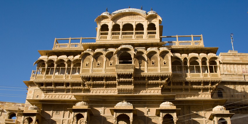 An image of Jaisalmer Fort, Rajasthan, with its golden sandstone walls and architecture