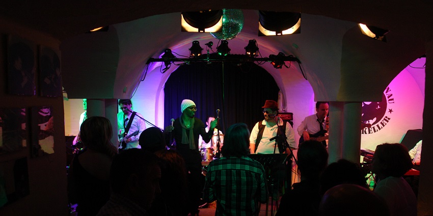 An image of a band performing at Jazzkeller capturing the essence of Frankfurt nightlife.