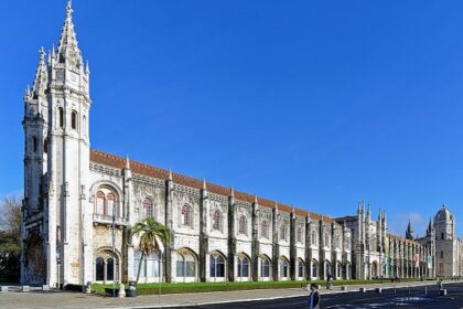 A glimpse of an entrance at Jeronimos monastery standing in Lisbon’s Belém district.