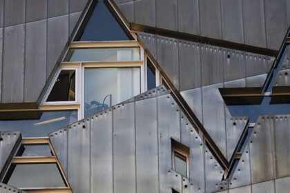 An image showing the striking modern exterior of the Jewish Museum in Berlin, Germany.