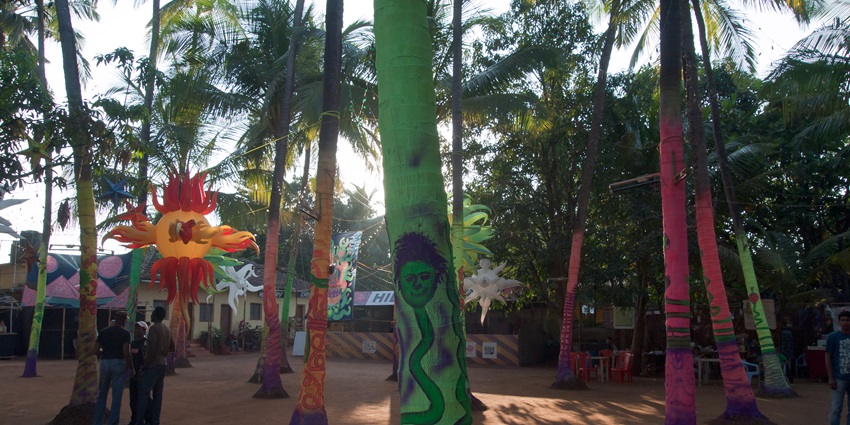 Image of a village in Goa with decorated trees and other decorations during day time view