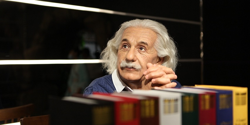 Image of a wax figure of Einstein, like in Kanyakumari Wax Museum, one of the best wax museums in India.