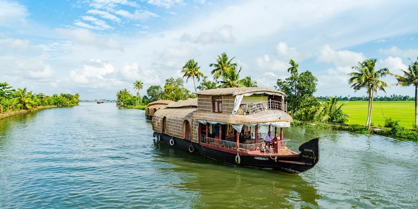An image of Kuttanad in Kerala, one of the places to see in India with family.