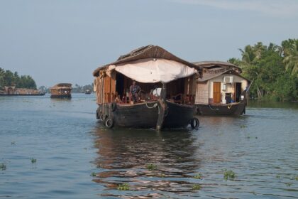 The beautiful scenic image of the Backwater of Kerala and the boathouse cruise, India.