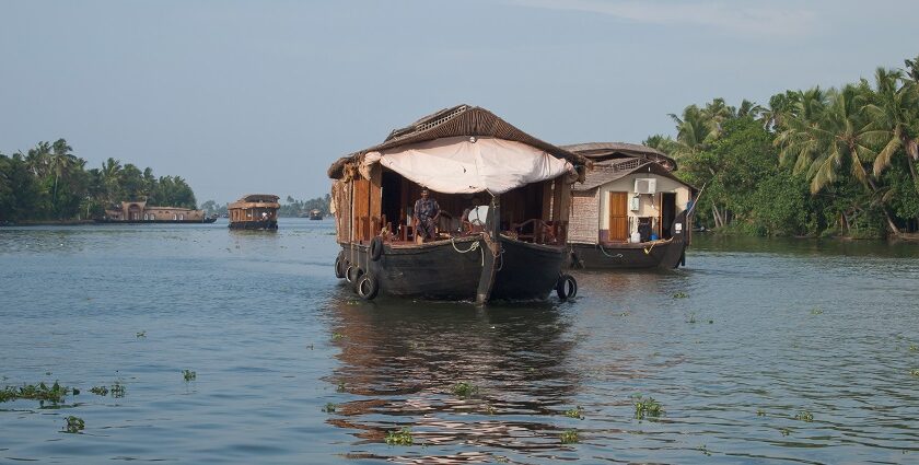 The beautiful scenic image of the Backwater of Kerala and the boathouse cruise, India.